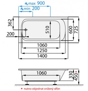 One - Vana nízká 1400x725mm