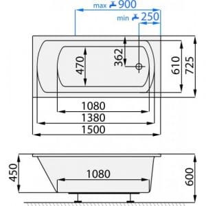 Smart - Vana obdélníková 1500x725mm