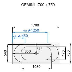Gemini - Vana obdélníková 1700x750mm