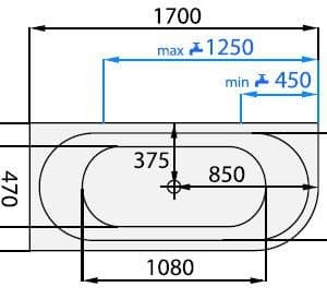 Gemini - Vana se zakulaceným rohem 1700x750mm
