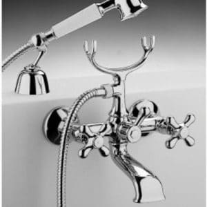 Vanová baterie ze zdi se sprchovým kompletem, měď