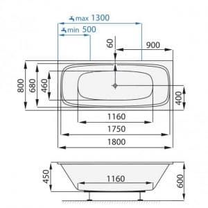 Bevel - Obdélníková vana 1800x800mm