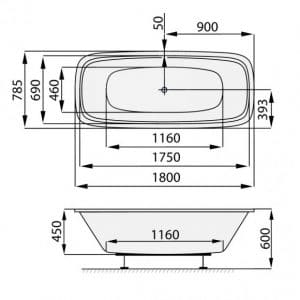 Bevel - Obdélníková vana zaoblená 1800x785mm