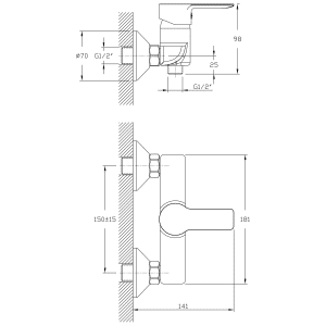 BARON nástěnná sprchová baterie, rozteč 150mm, chrom (otočný přepínač)