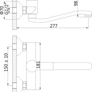 BARON nástěnná baterie, rozteč 150mm, chrom